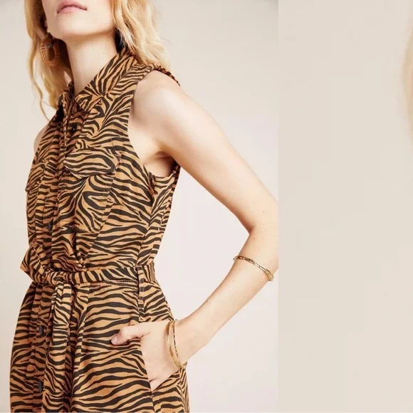 Anthropologie Maeve Tiger Print Cotton Shirt Dress size 14 - Picture 3 of 14